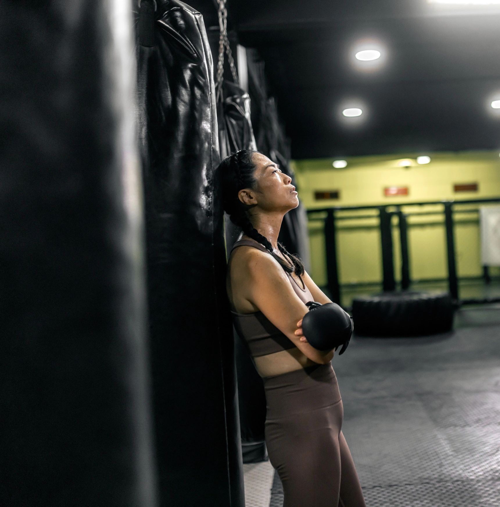 Athlete resting during a boxing workout